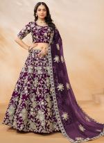 Art Silk Wine Wedding Wear Thread Work Lehenga Choli